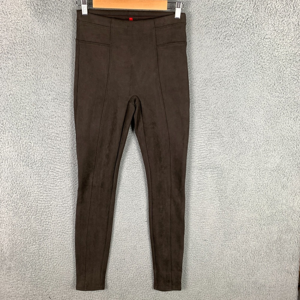 Spanx Leggings Women's Small Dark Brown Stretch Faux Suede Seamed Pull-on Pants